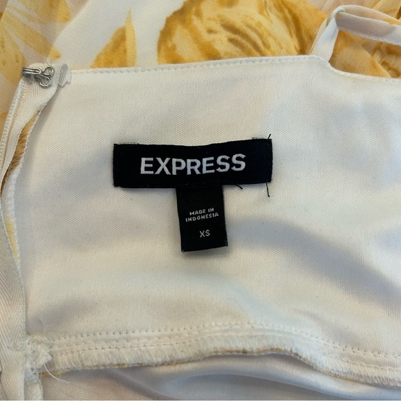 Express Buttery Soft Yellow Floral Pleated Lined V-Neck Maxi Sundress XS - Picture 7 of 7